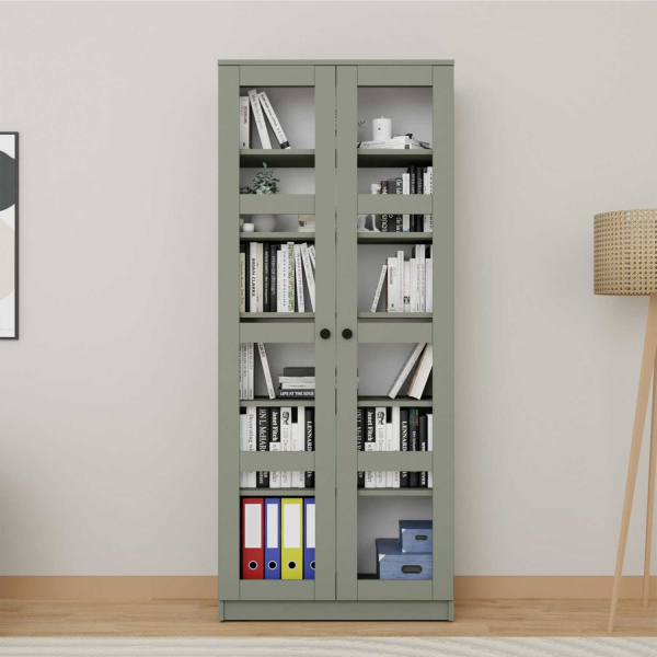 Bibliothèque 2 portes en aggloméré et verre Lucas - 6