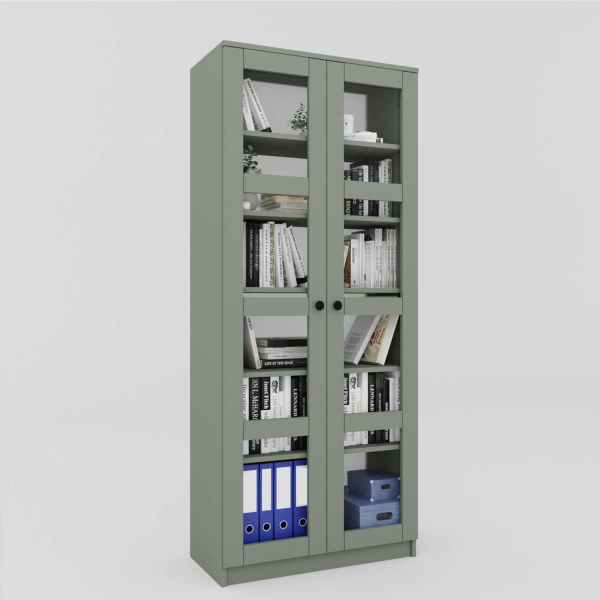 Bibliothèque 2 portes en aggloméré et verre Lucas - 7