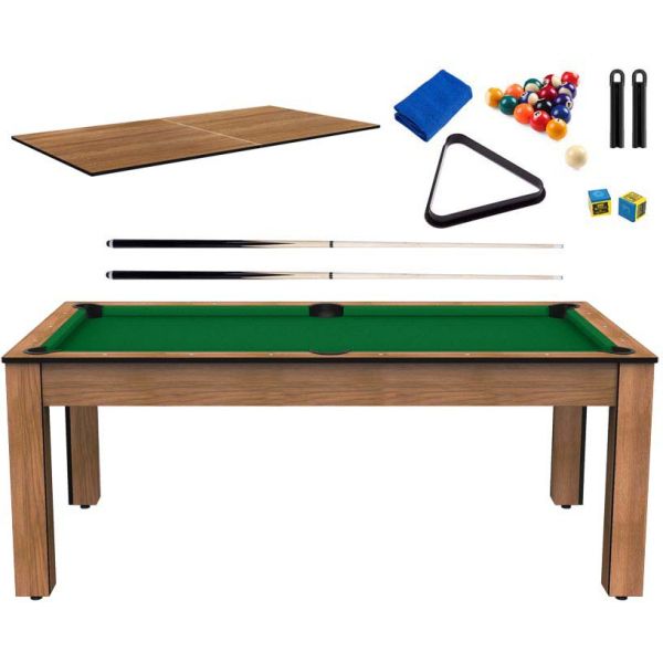 Billard convertible table 8 personnes arizona + plateau dinatoire + pack d' accessoires (hêtre boisé et vert (tapis))