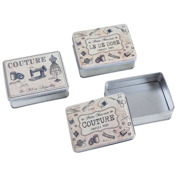 Boite en métal galvanisé Couture (Lot de 6)