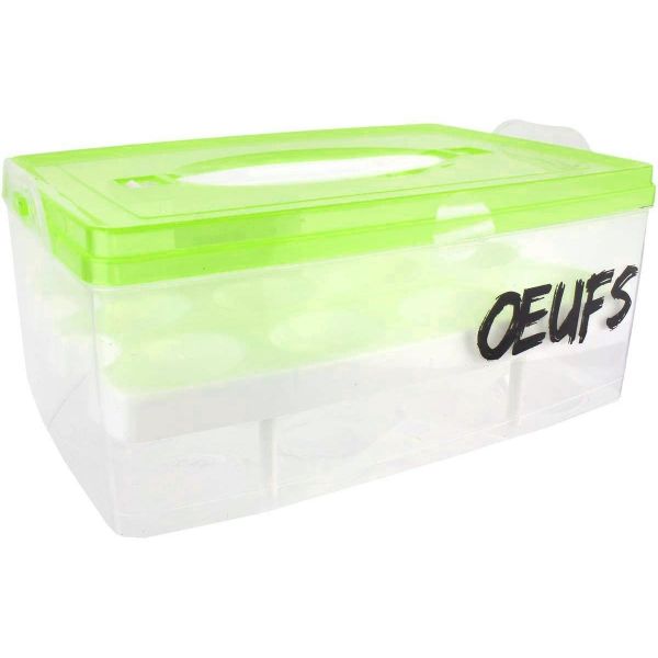 Boite A Oeufs En Plastique 24 Emplacements 2 Etages Couvercle Vert