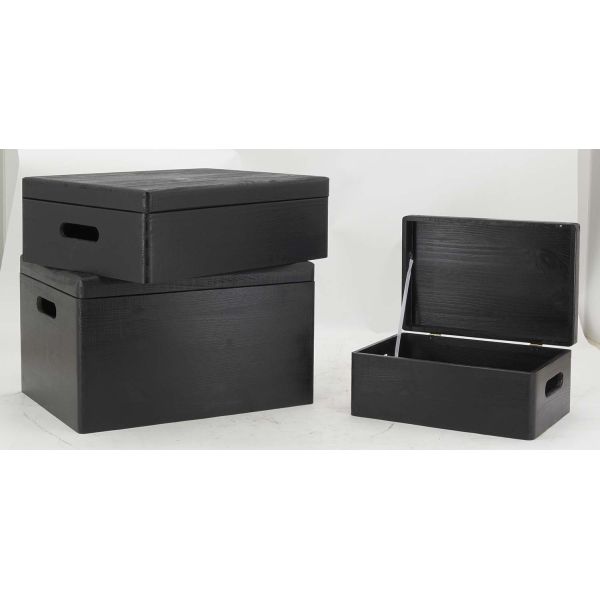 Boite de rangement avec couvercle en pinJet black - Pinus