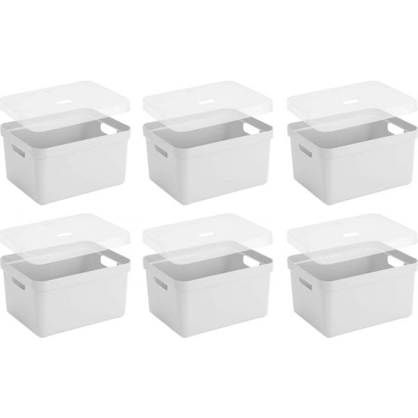 Boite de rangement avec couvercle transparent Sigma home Box 32 L (Lot de 6)