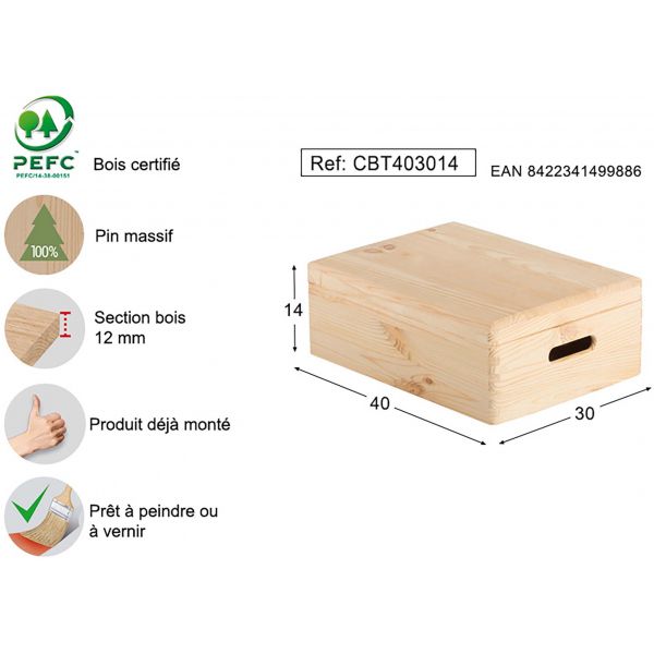 Boîte de rangement en pin massif avec couvercle - AST-0215