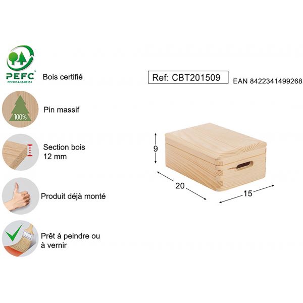 Boîte de rangement en pin massif avec couvercle - AST-0214