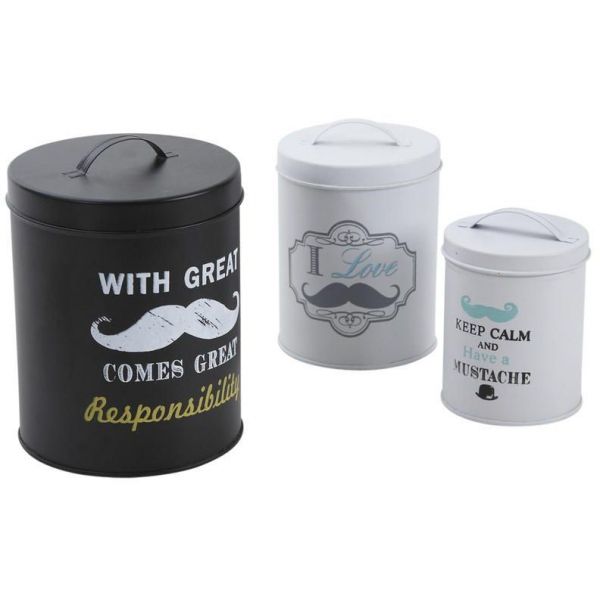 Boite ronde de rangement Moustache (Lot de 3)