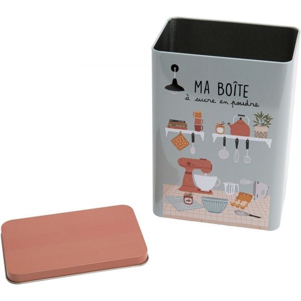 Boîte à sucres en poudre en métal avec imprimés