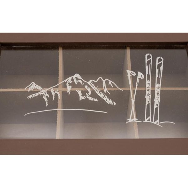 Boîte à thé en bois naturel avec décor montagne et couvercle en verre - 9,90