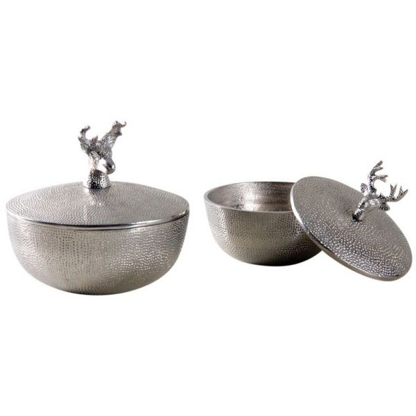 Boites rondes cerfs en aluminium (Lot de 2)