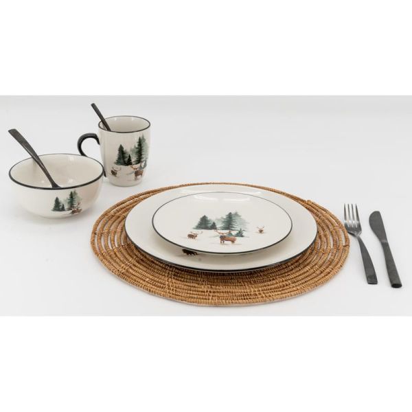 Vaisselle en porcelaine décor Cerf et Sapin, style fait main - 8
