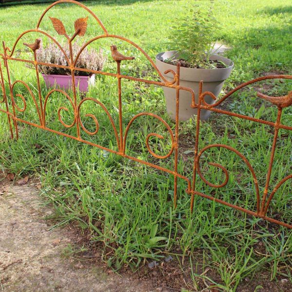 Bordure de jardin décorative en fer forgé rouillé - HEE-0117