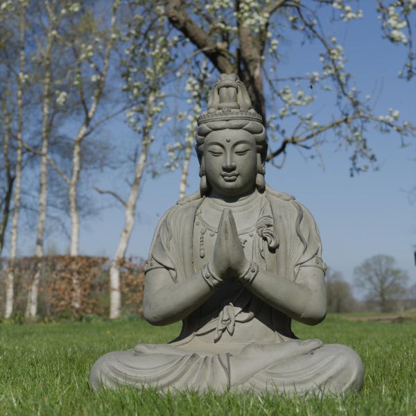 Bouddha en fibres Kwan Yin assis extérieur 44 x 36 x 59 cm - Stonelite