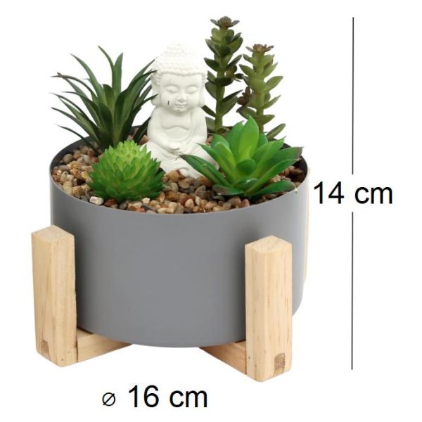 Bouddha avec plantes succulentes 16 x 14 cm - SIL