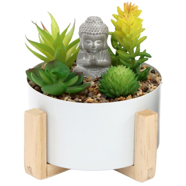 Bouddha avec plantes succulentes 16 x 14 cm