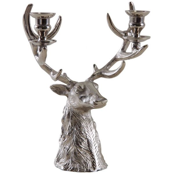 Bougeoir double tête de cerf en aluminium