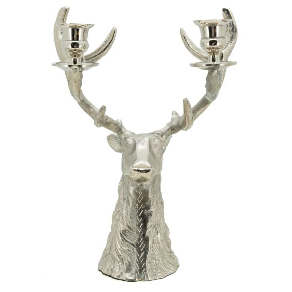 Bougeoir double tête de cerf en aluminium - AUB-3164
