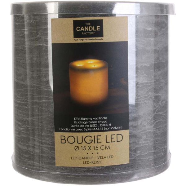 Bougie led 3 mèches 15 x 15 cm - 13,90