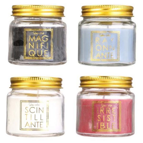 Bougie en pot message scintillant senteur fleur de coton (Lot de 4)