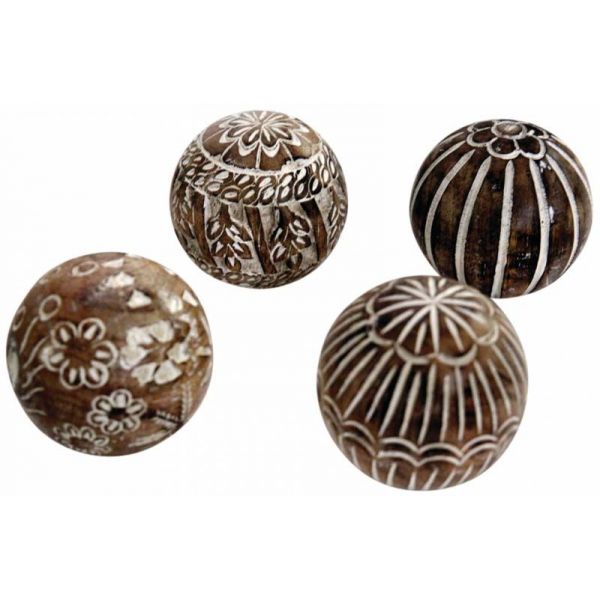 Boules en manguier motifs assortis (Lot de 4) - AUBRY GASPARD