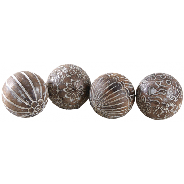 Boules en manguier motifs assortis (Lot de 4)