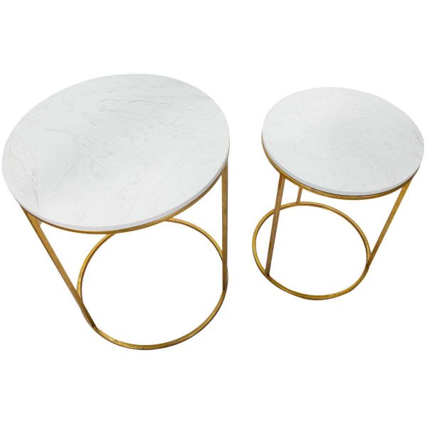 Bout de canapé en métal plateau imitation marbre Couple (Lot de 2) - 179