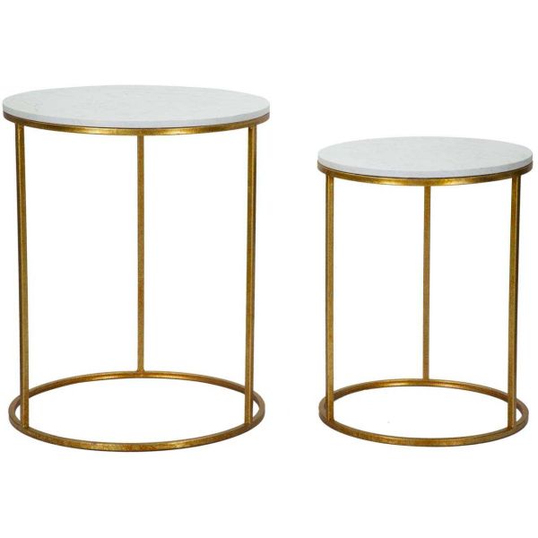 Bout de canapé en métal plateau imitation marbre Couple (Lot de 2)