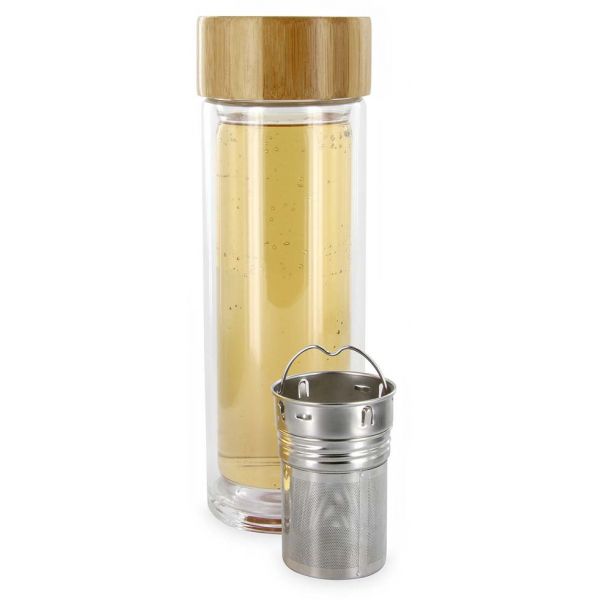 Bouteille de transport en verre double paroi avec infuseur à thé - CMP-2467