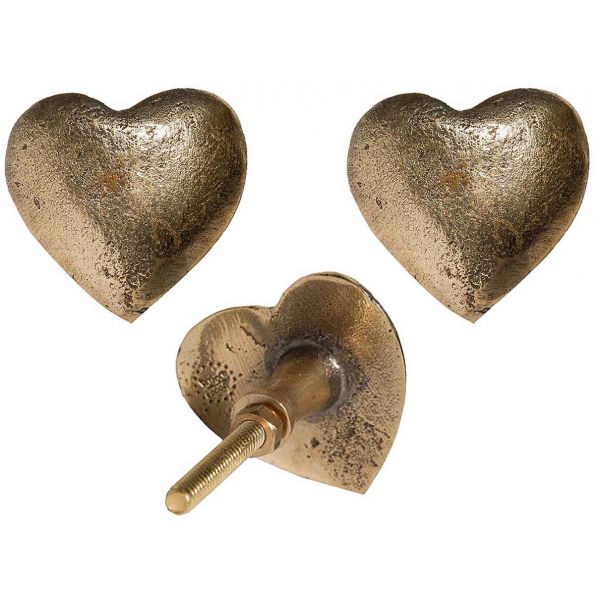 Bouton de porte en laiton recyclé Coeur (Lot de 3)