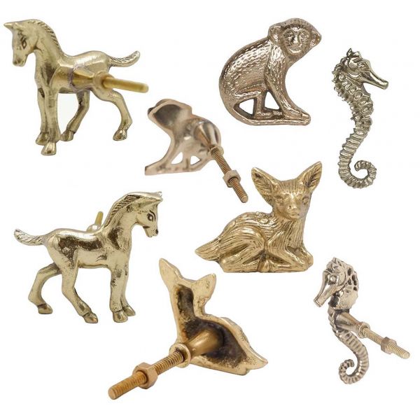 Boutons de porte animaux assortis en laiton recyclé (Lot de 8)