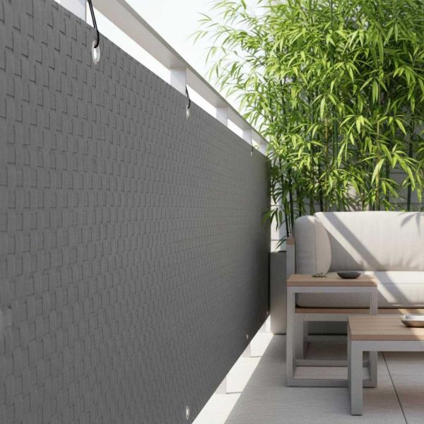 Brise-vue en résine tressée avec oeillets métalliques coloris gris clair - Rattan Art