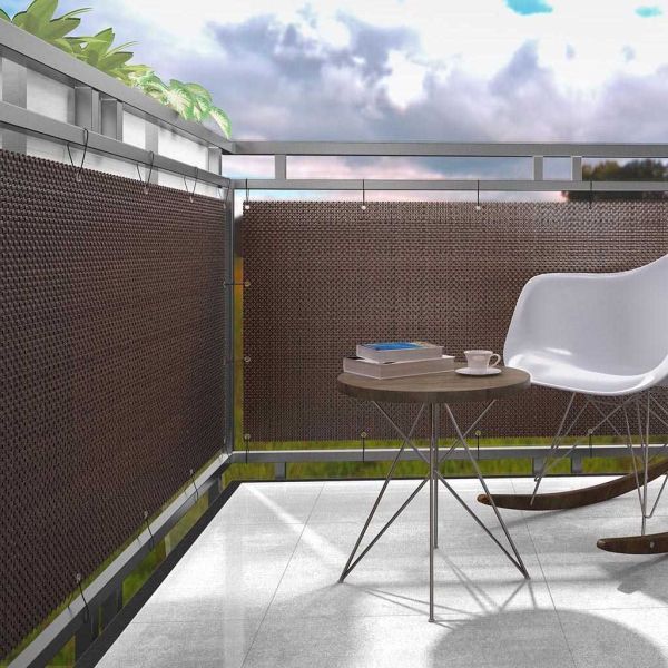 Brise-vue en résine tressée avec oeillets métalliques coloris gris clair - 5