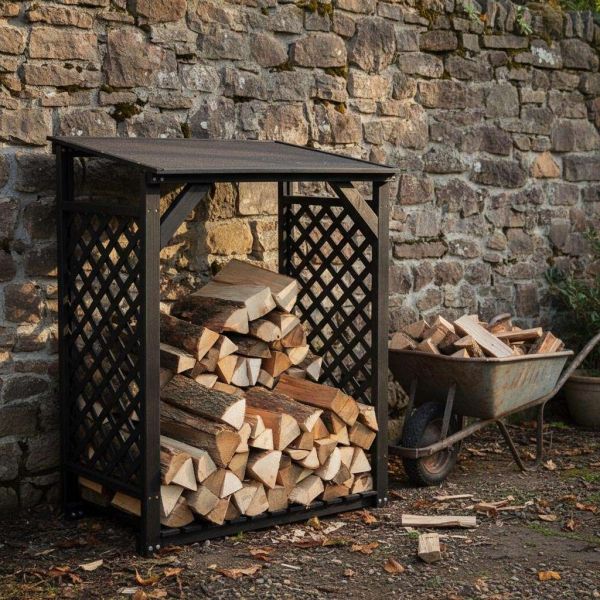 Bûcher treillis en bois Black edition - IDEANATURE