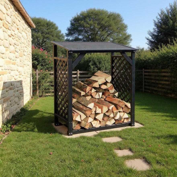 Bûcher treillis en bois Black edition - IDEANATURE