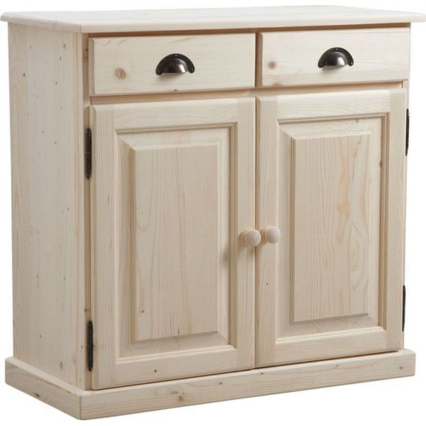 Buffet En Bois Brut 2 Portes 2 Tiroirs