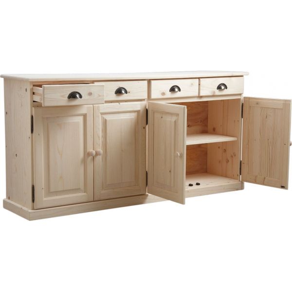 Buffet 4 portes 4 tiroirs en bois brut - AUB-0528