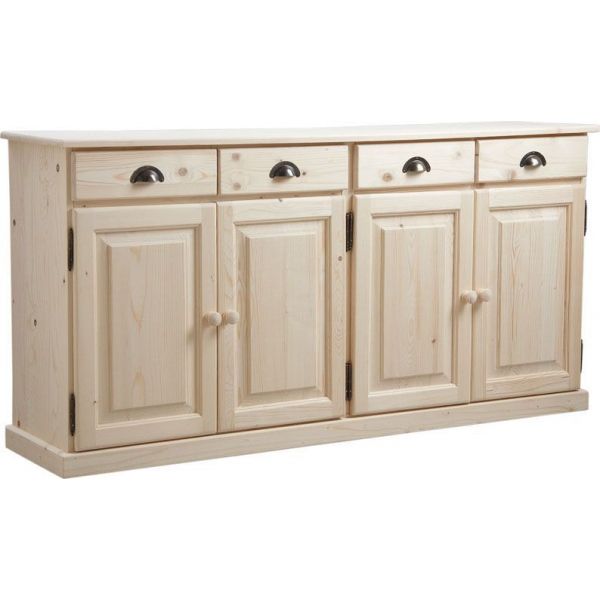 Buffet 4 portes 4 tiroirs en bois brut