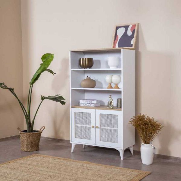 Buffet 2 portes et étagères en aggloméré Calvin - HANAH HOME
