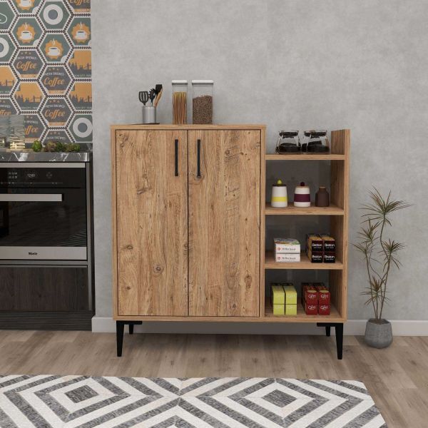 Buffet 2 portes et étagères en aggloméré Leskar - HANAH HOME