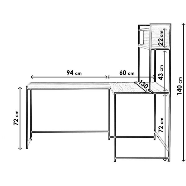 Bureau d'angle en aggloméré et métal Study - ASI-0648