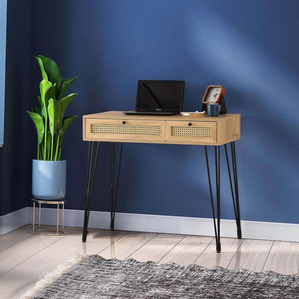 Bureau imitation bois pied en métal Study - HANAH HOME