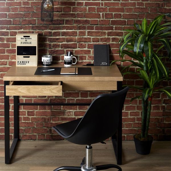 Bureau industriel en bois et métal avec tiroir - THE HOME DECO FACTORY