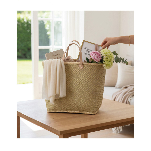 Cabas en palmier naturel tressé avec poignées cuir - AUBRY GASPARD