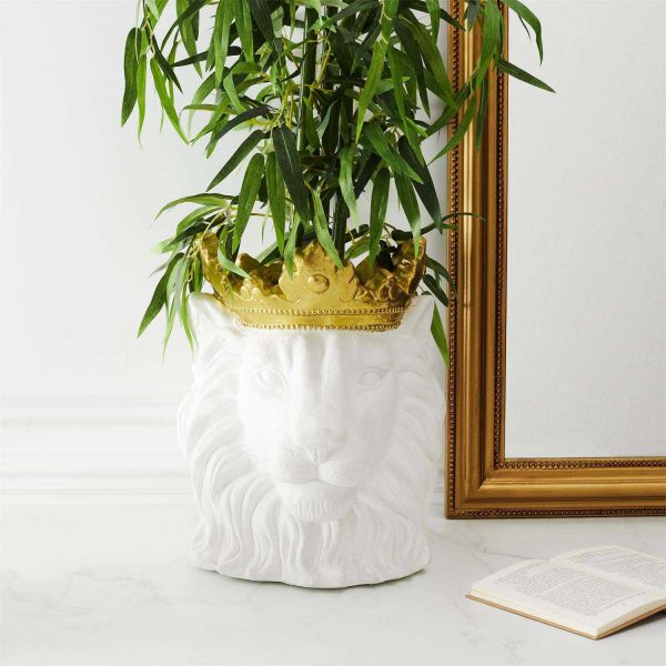 Cache pot Lion couronne dorée 39 x 33 x 39 cm - THE HOME DECO FACTORY