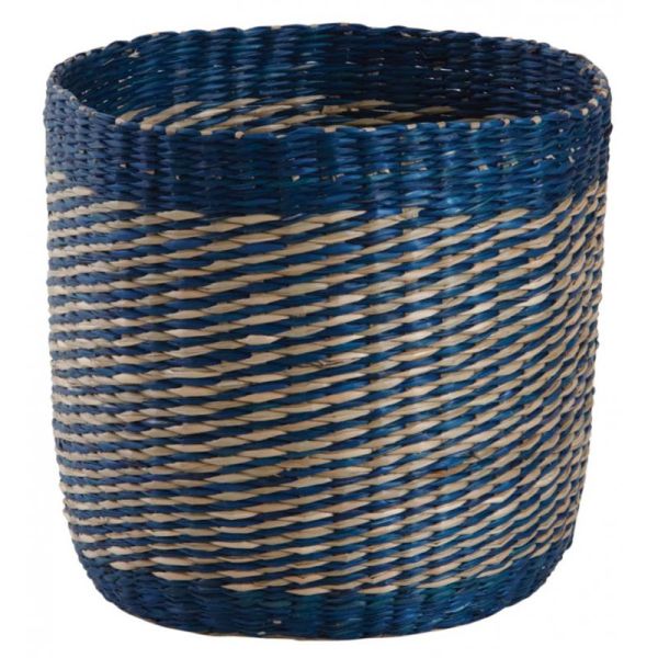 Cache-pots en jonc naturel et bleu (lot de 3) - 5