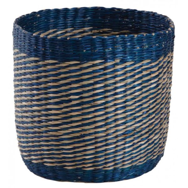 Cache-pots en jonc naturel et bleu (lot de 3) - AUBRY GASPARD