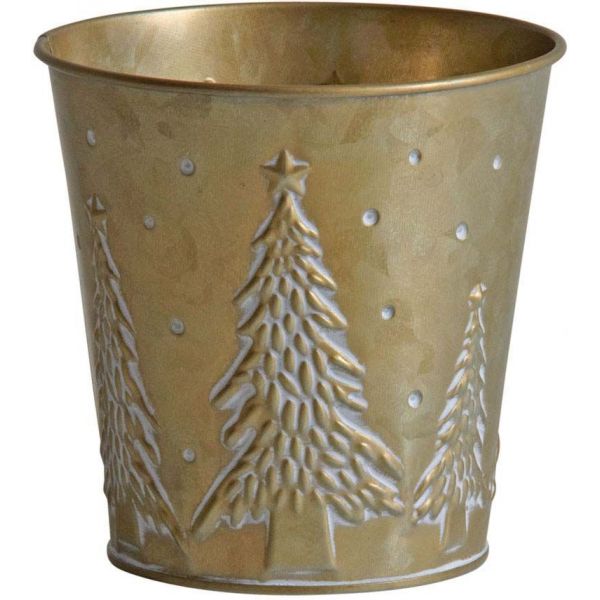 Cache pot en métal doré noel 13 cm