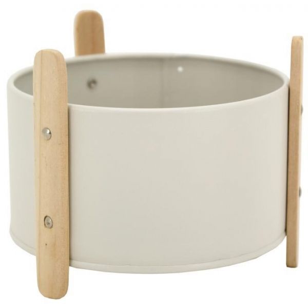 Cache-pot en métal laqué et bois