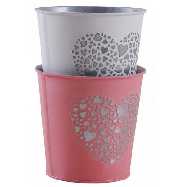 Cache-pot en métal laqué cœur embossé (Lot de 2)