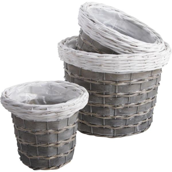 Cache-pots en osier gris et blanc (lot de 3)