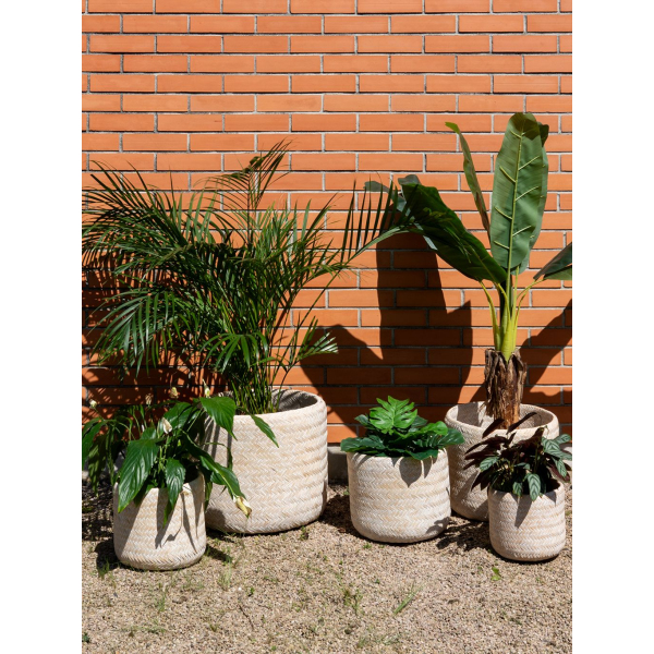 Cache pot rond en bambou patiné (Lot de 5) - AUB-2629